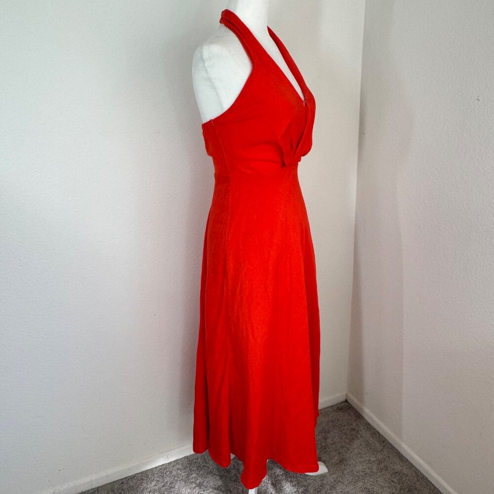 ASTR The Lable DRESS Halter Neck Flare Red Chili Size XS Picnic Brunch Midi - Picture 2 of 14